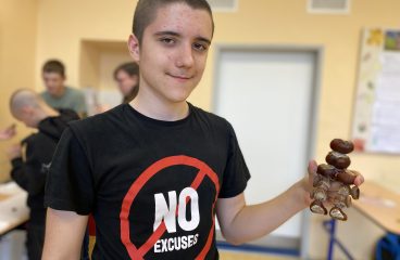 Žáci 8.A vyrábějí z kaštanů zvířátka v PV